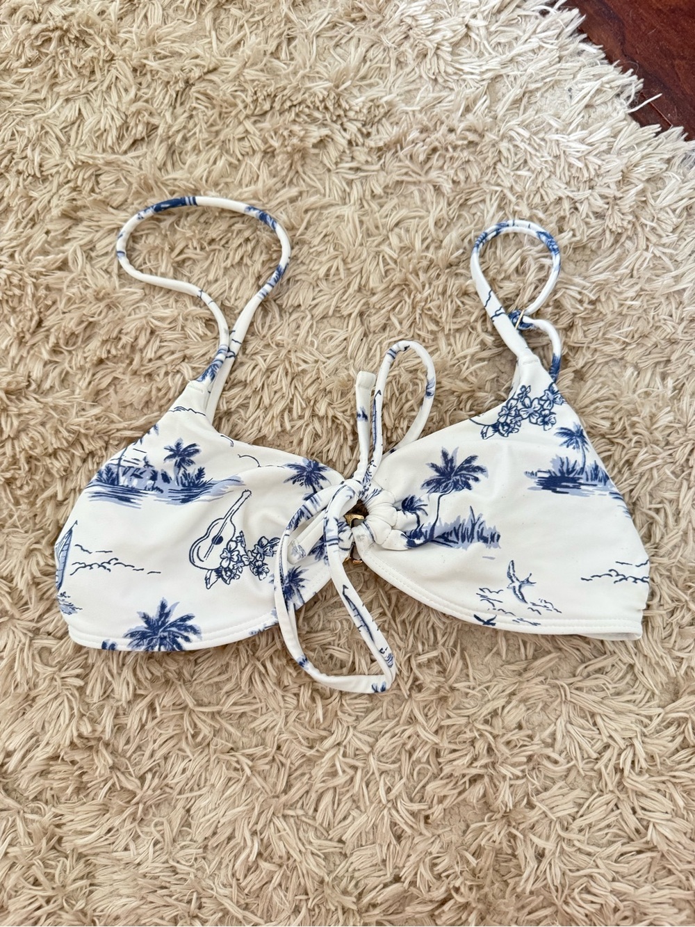 Hollister White and Navy Blue Tropical Print Bikini Top